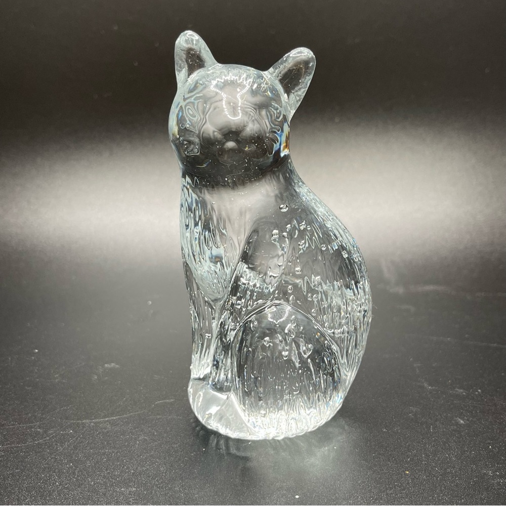 Vintage Blown Art Glass Cat Clear